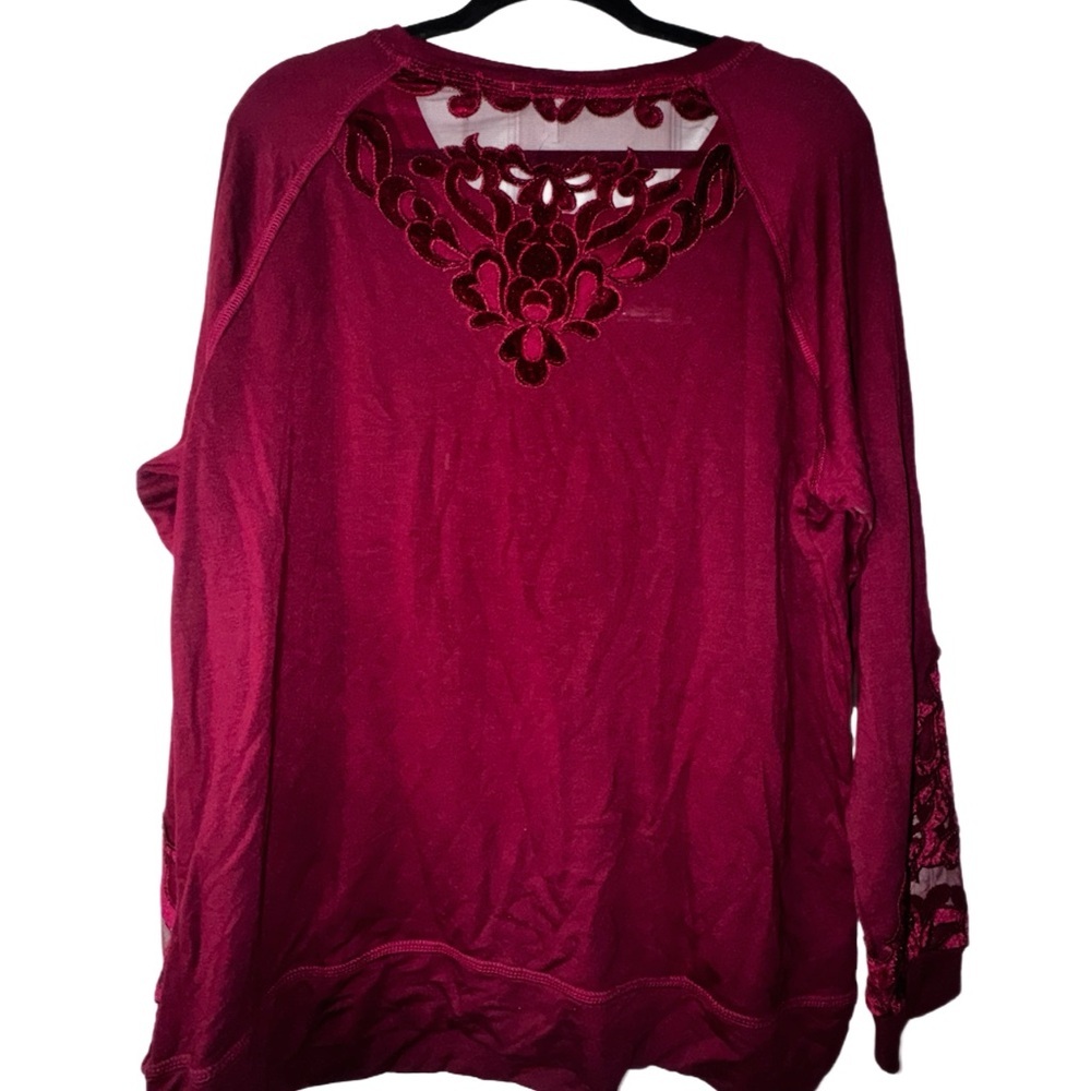 Maurice’s Women's Burgundy Lace Sleeve Top - Picture 2 of 4
